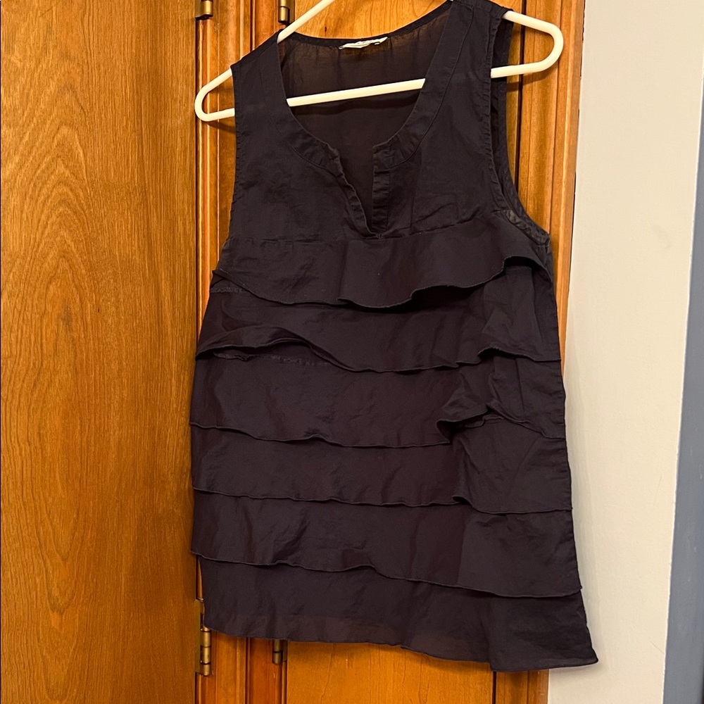 LOFT Black Sleeveless Ruffle Tank